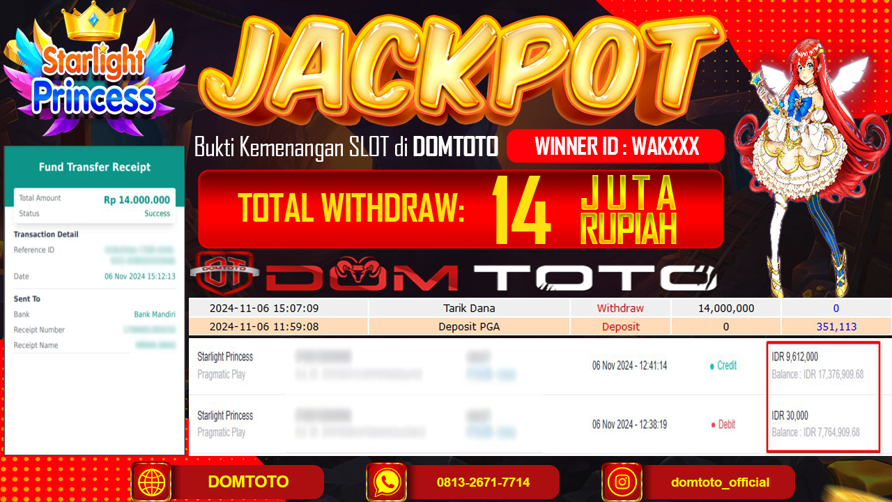 JACKPOT SLOT STARLIGHT PRINCES 06 NOVEMBER 2024